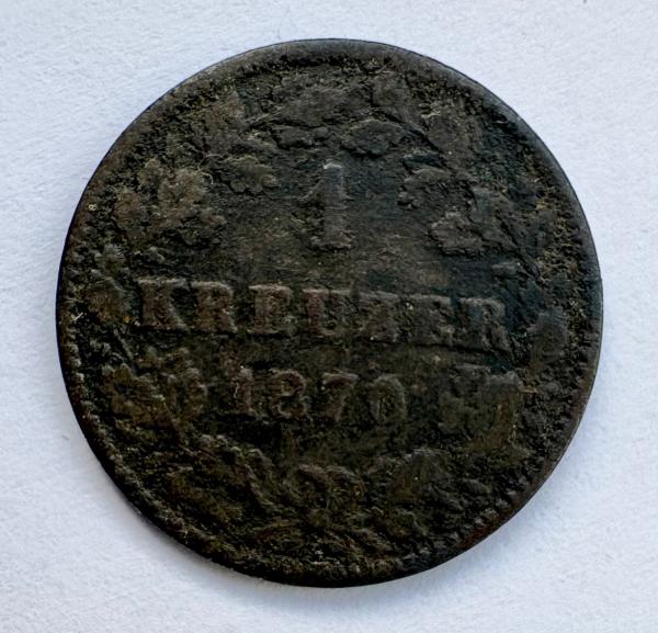 Vokietijos žemės Heseno-Kaselio 1 kreuzer 1870