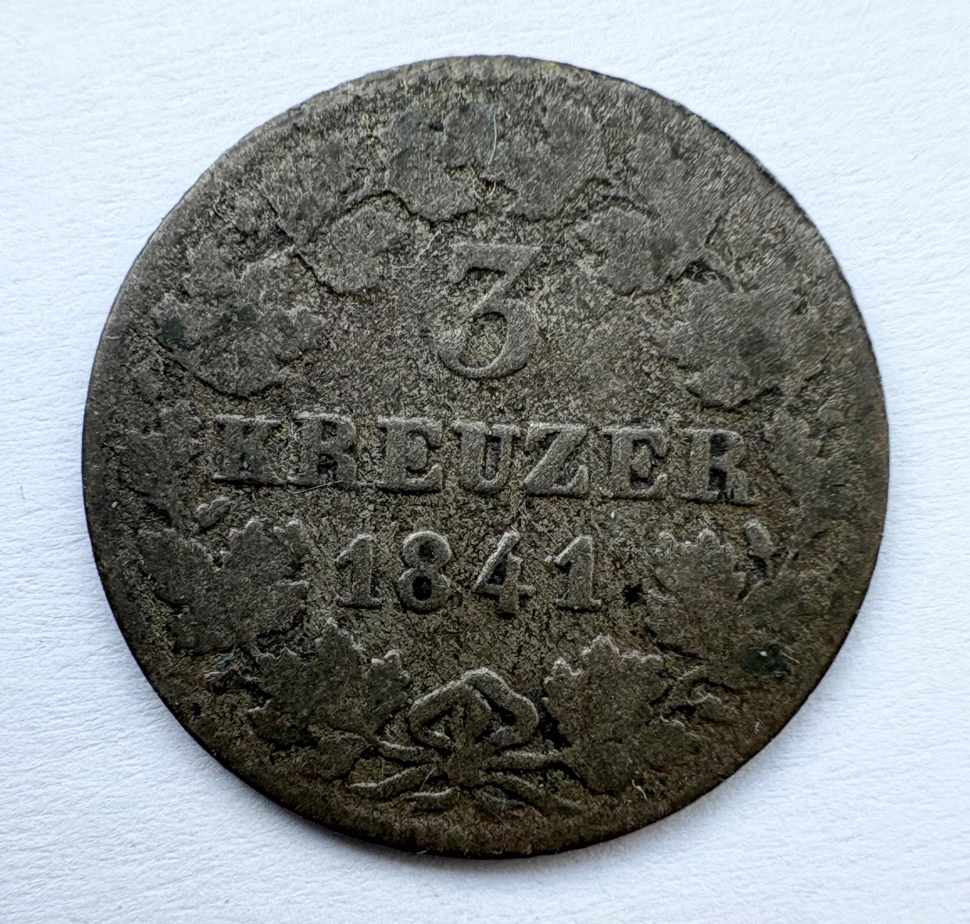 Vokietija Baden 3 kreuzer 1841