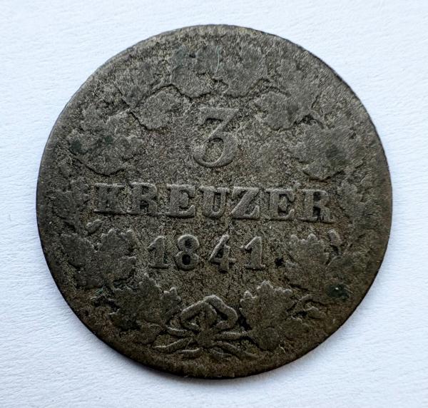 Vokietija Baden 3 kreuzer 1841