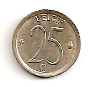 Belgija. 25 santimai ( 1966; F ) XF