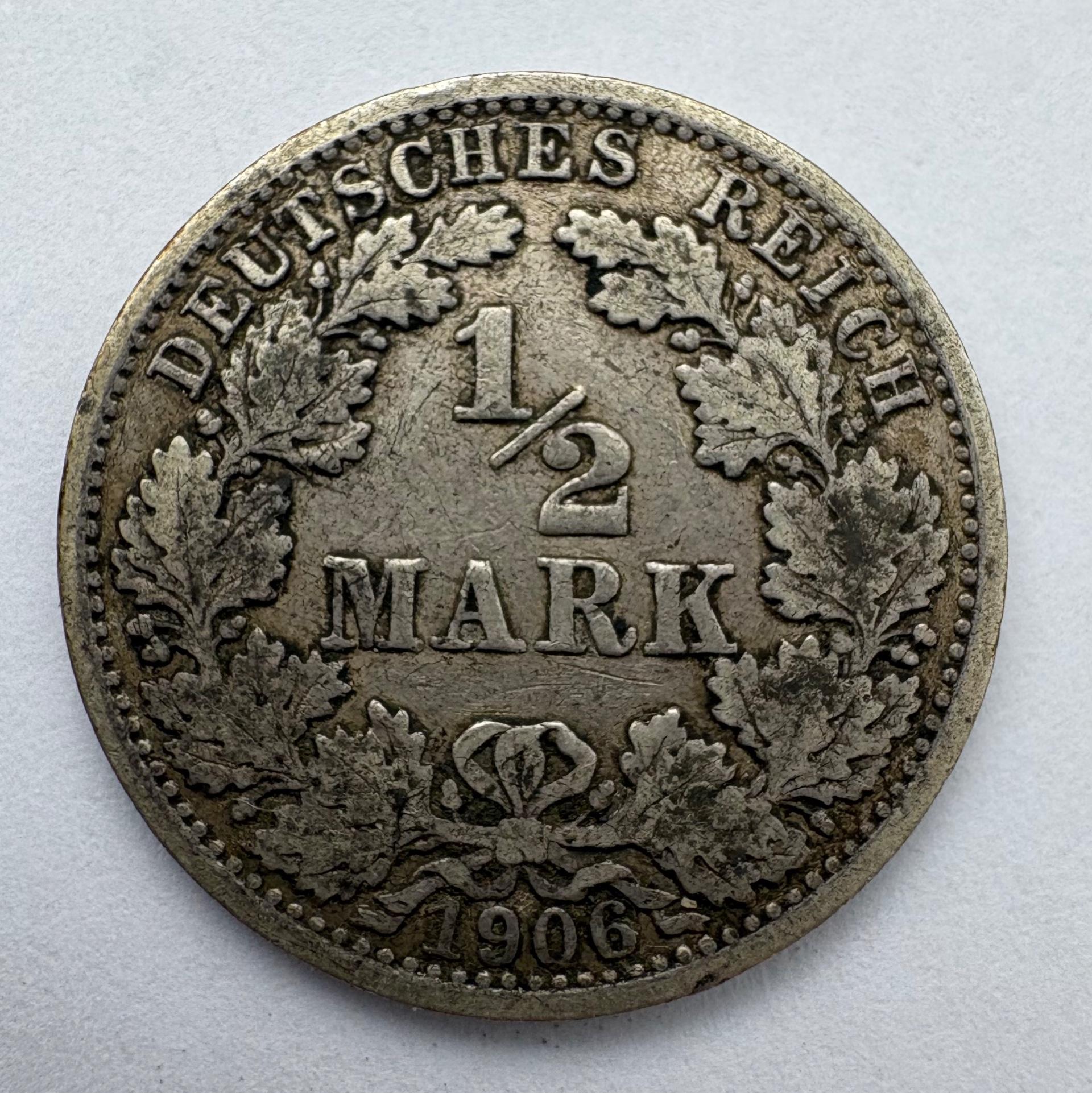 Vokietija 1/2 M 1906 A 