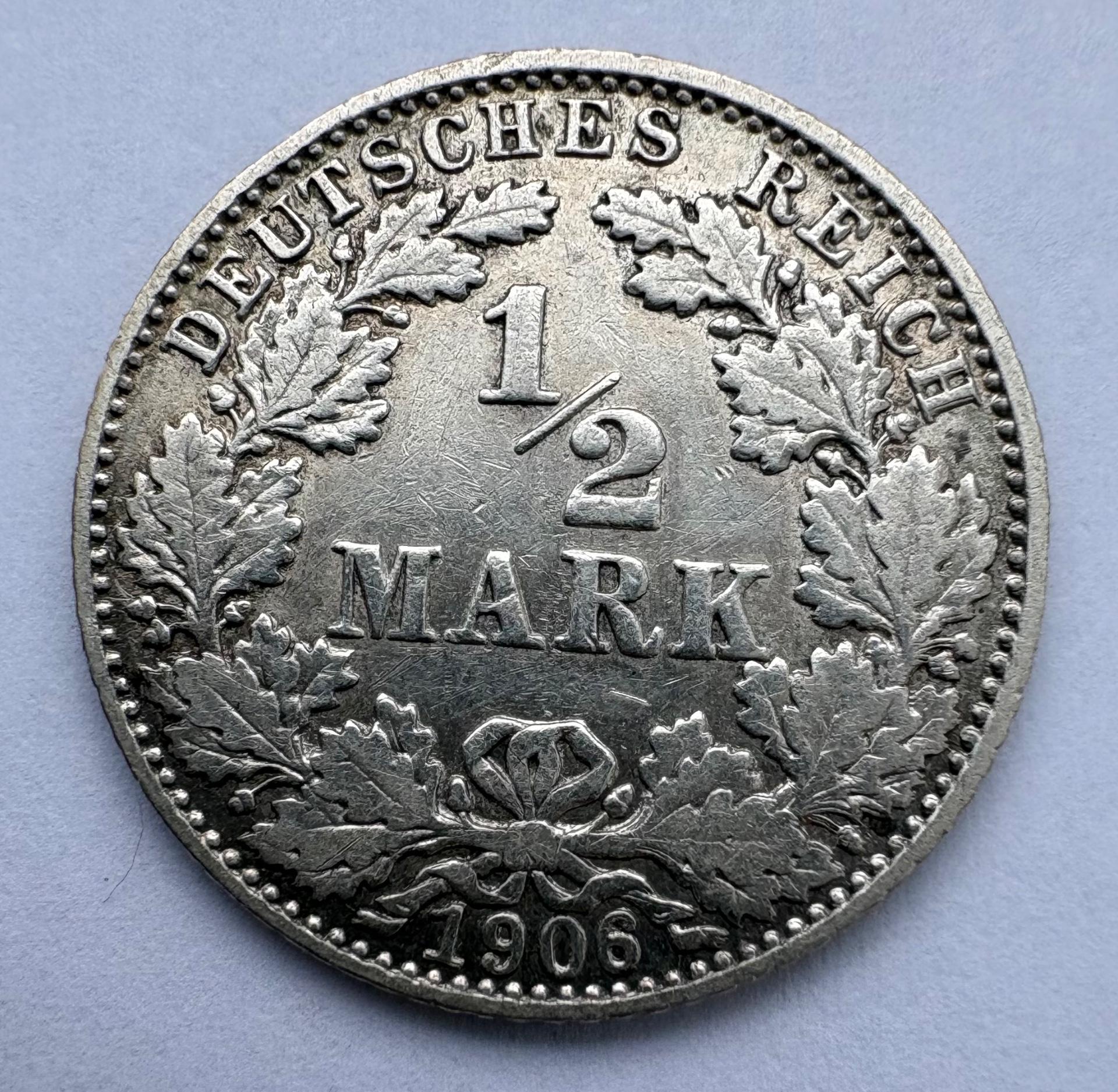 Vokietija 1/2 M 1906 D 