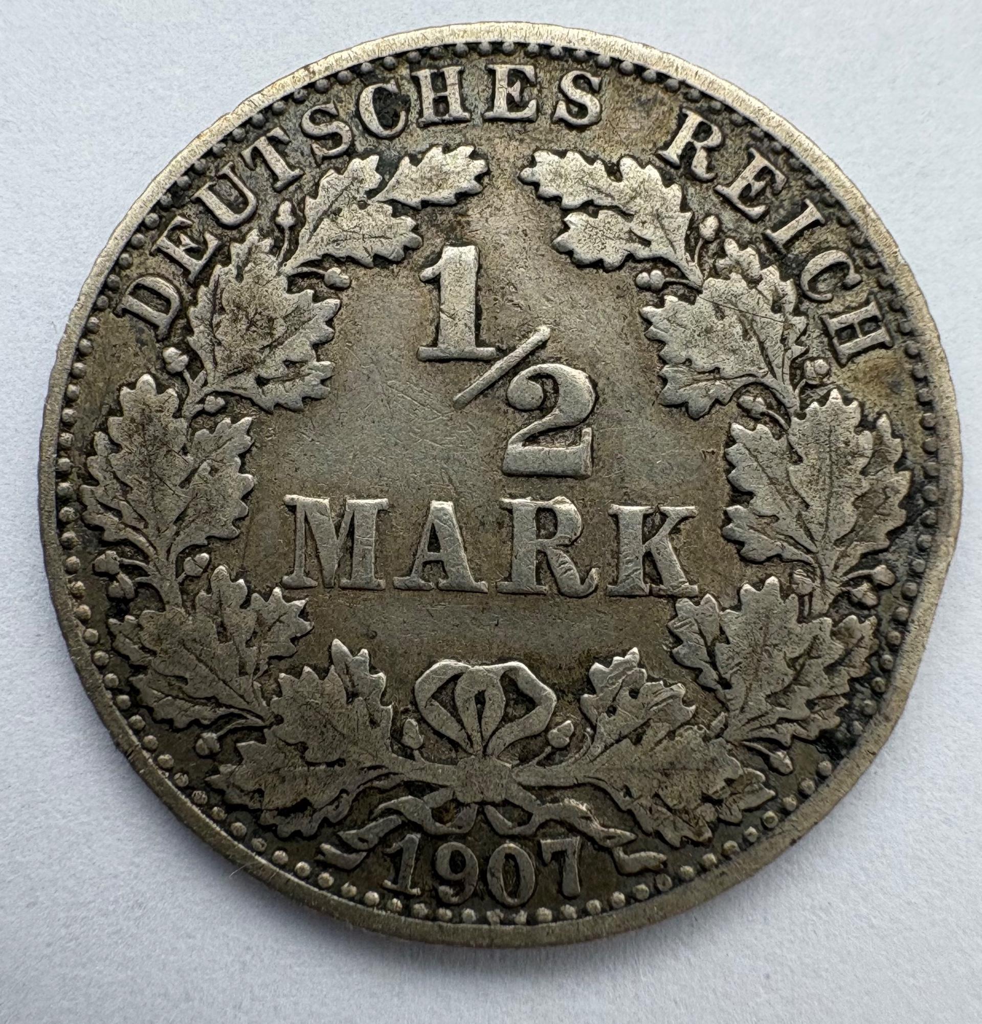 Vokietija 1/2 M 1907 J