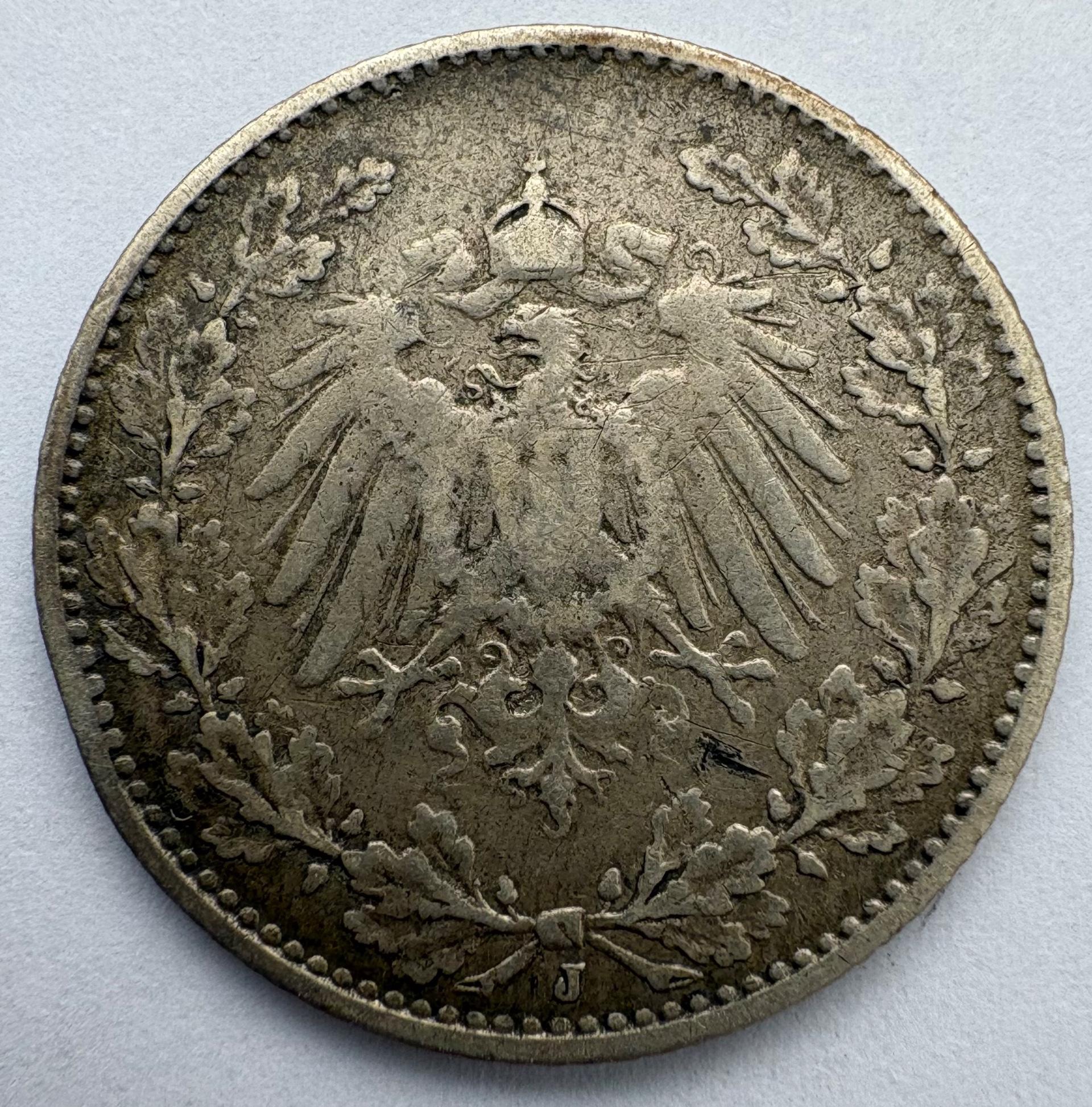 Vokietija 1/2 M 1907 J