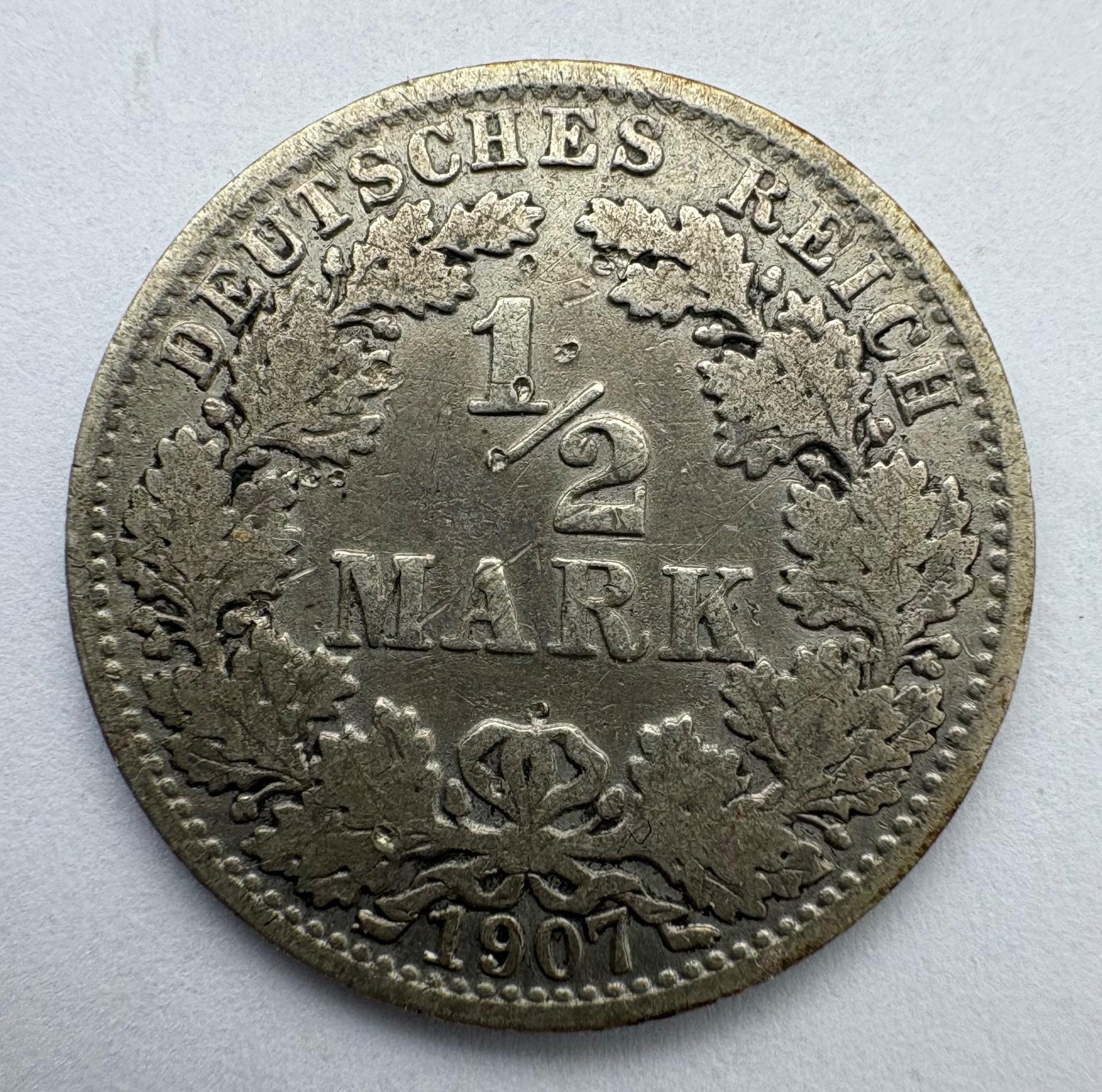 Vokietija 1/2 M 1907 A 