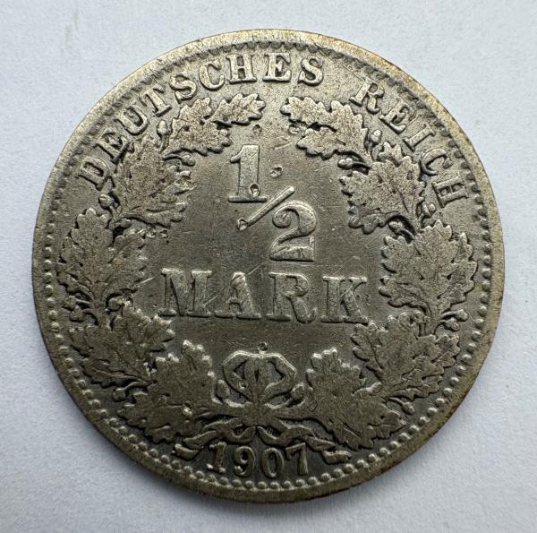 Vokietija 1/2 M 1907 A 