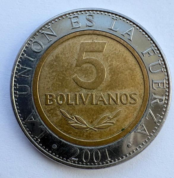 Bolivija 5 bolivarai 2001