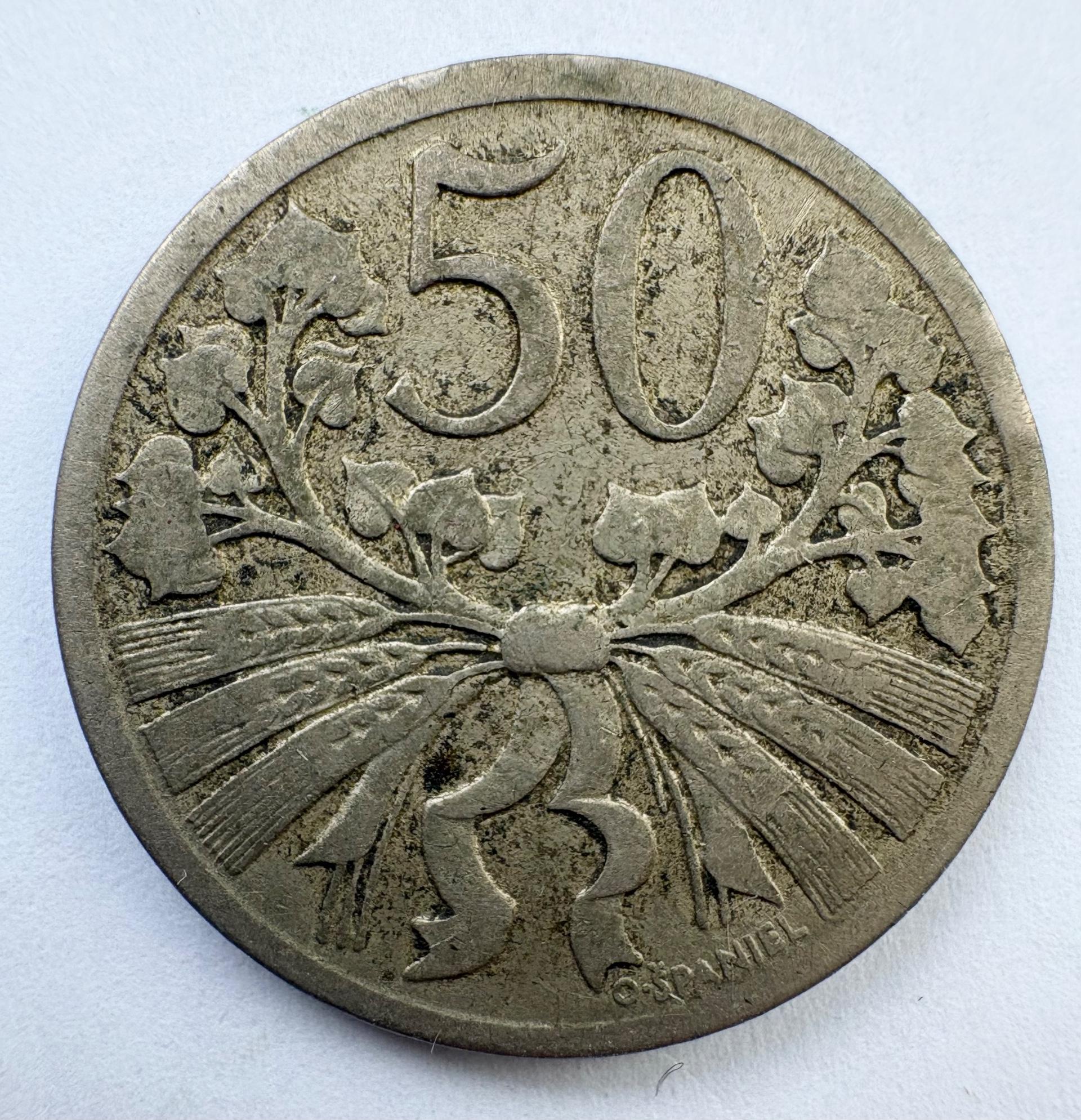 Čekoslovakija 50 heller 1922