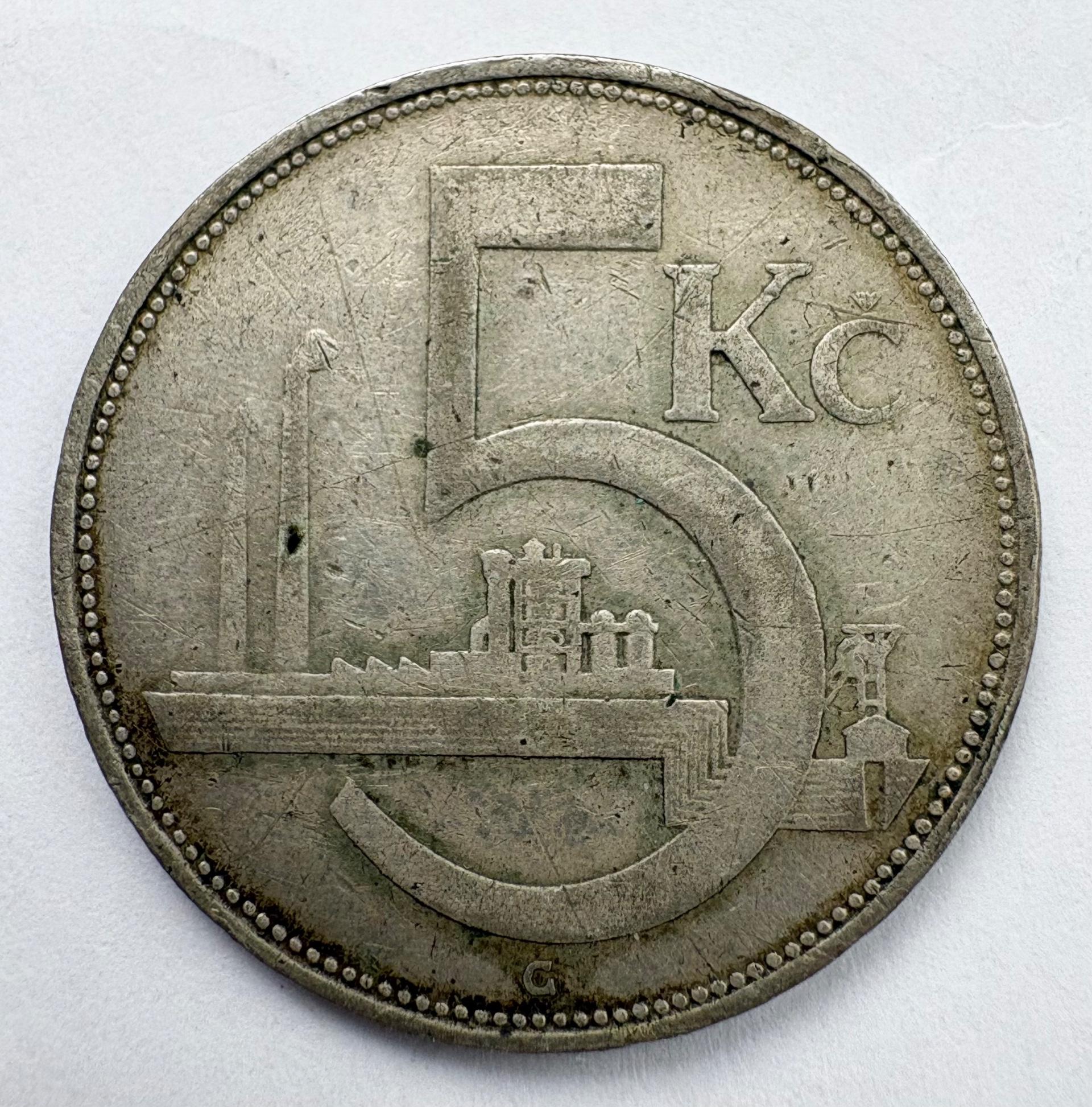 Čekoslovakija 5 kc 1930 sidabras
