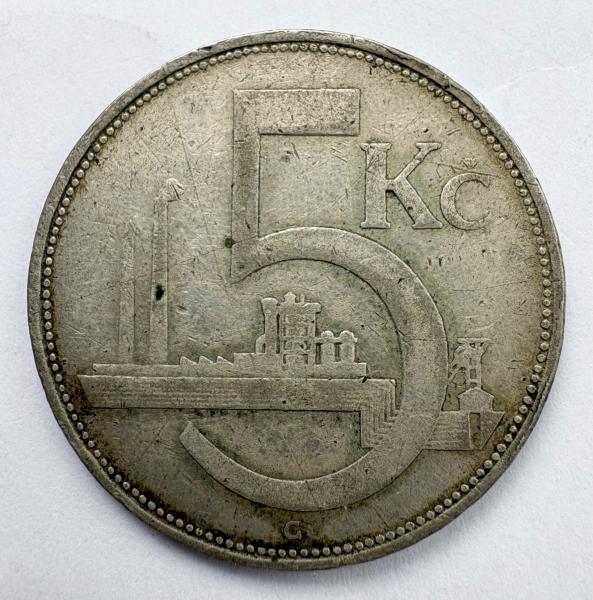 Čekoslovakija 5 kc 1930 sidabras