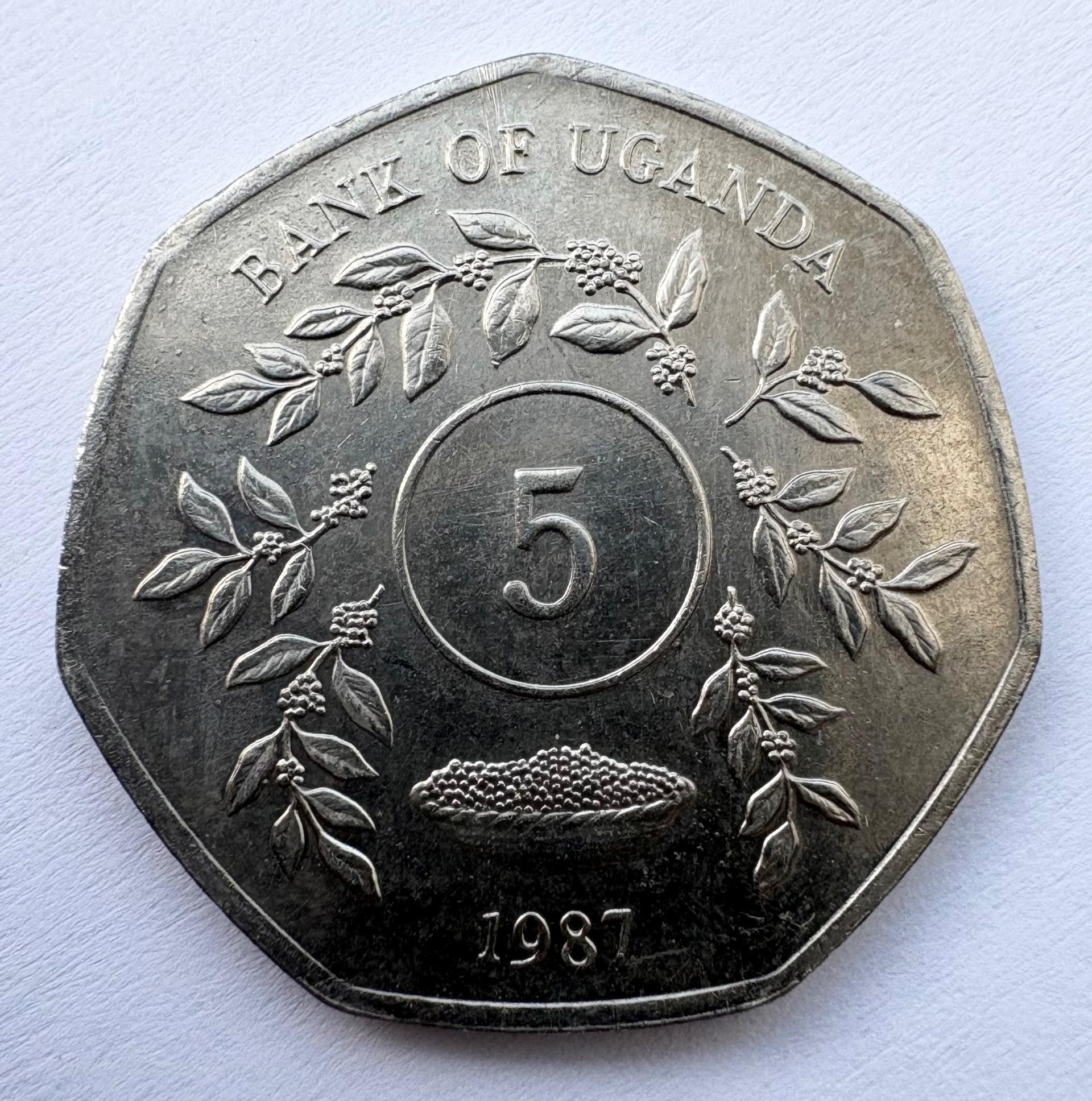 Uganda 5 šilingai 1987