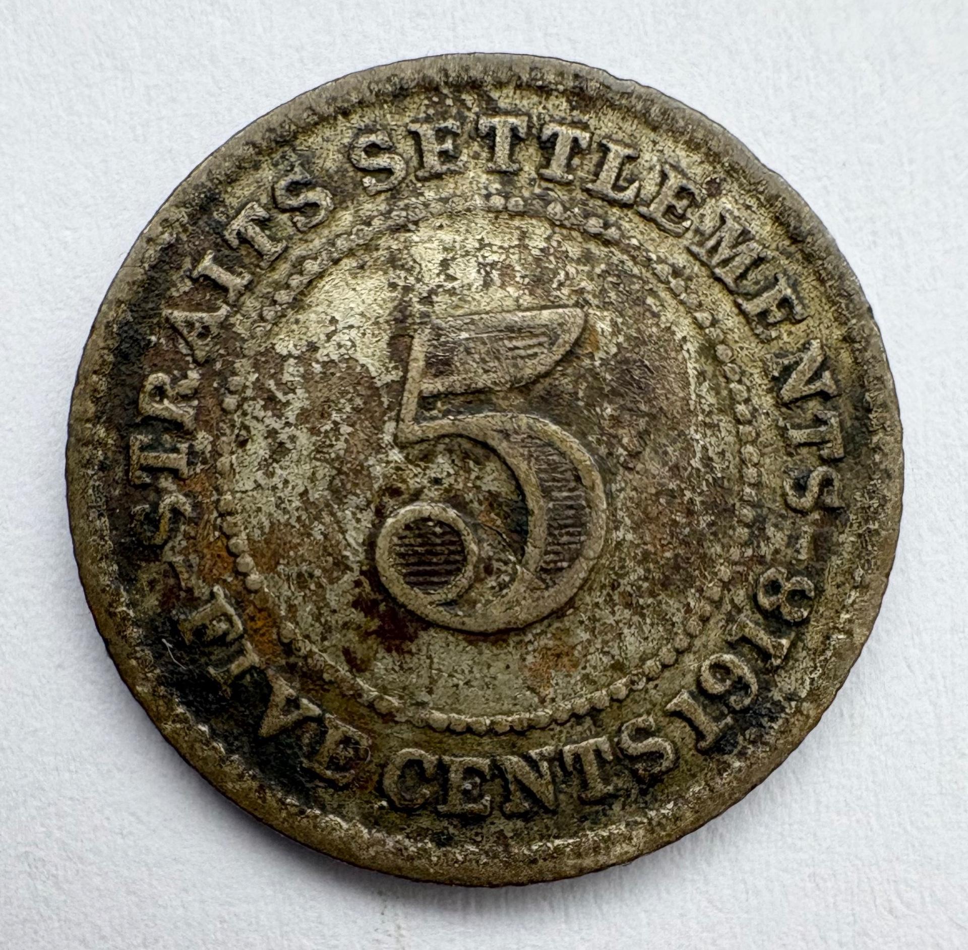 Straits Settlements 5 c 1918
