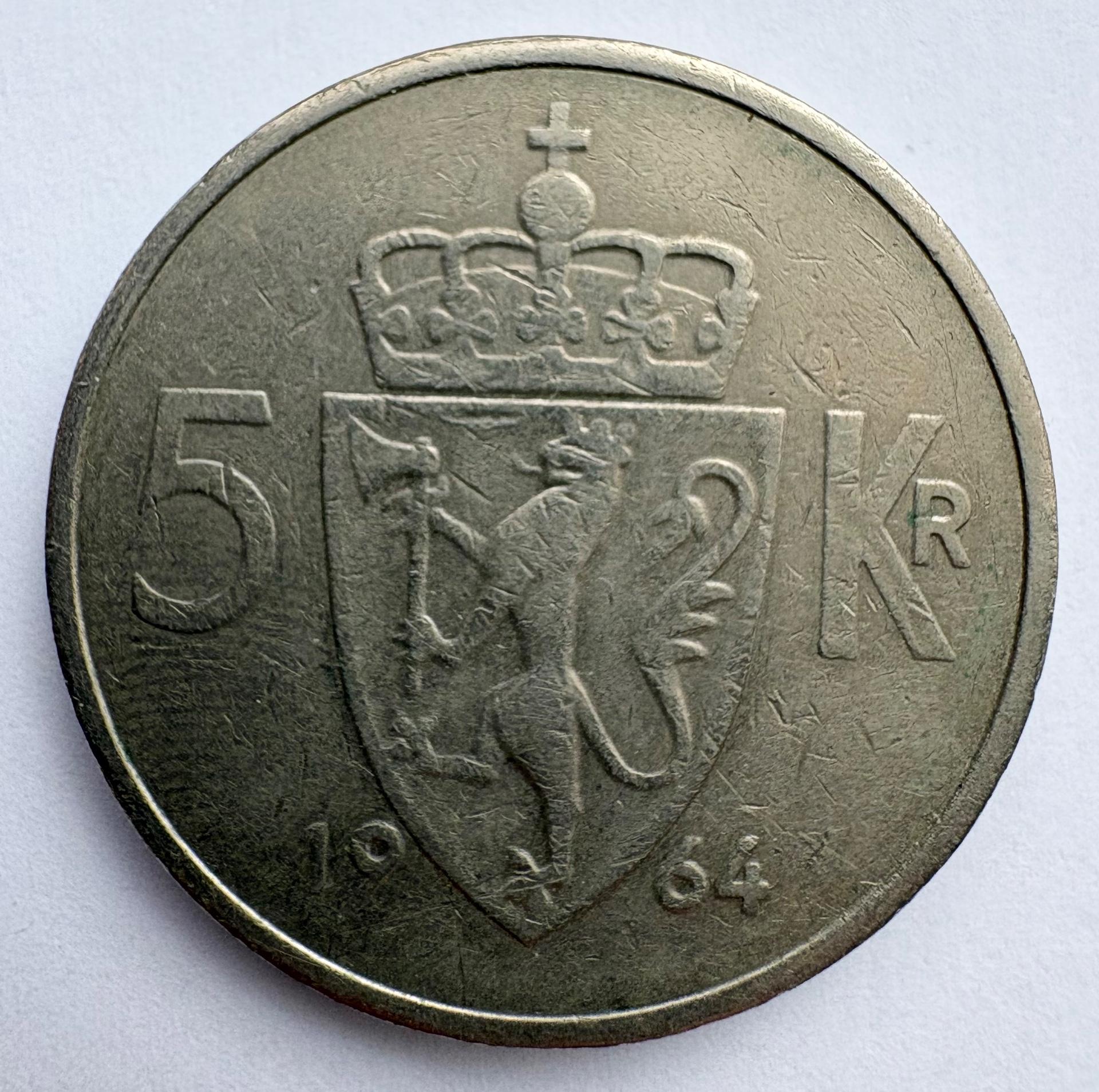 Norvegija 5 kr 1964