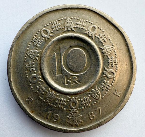 Norvegija 10 kr 1987