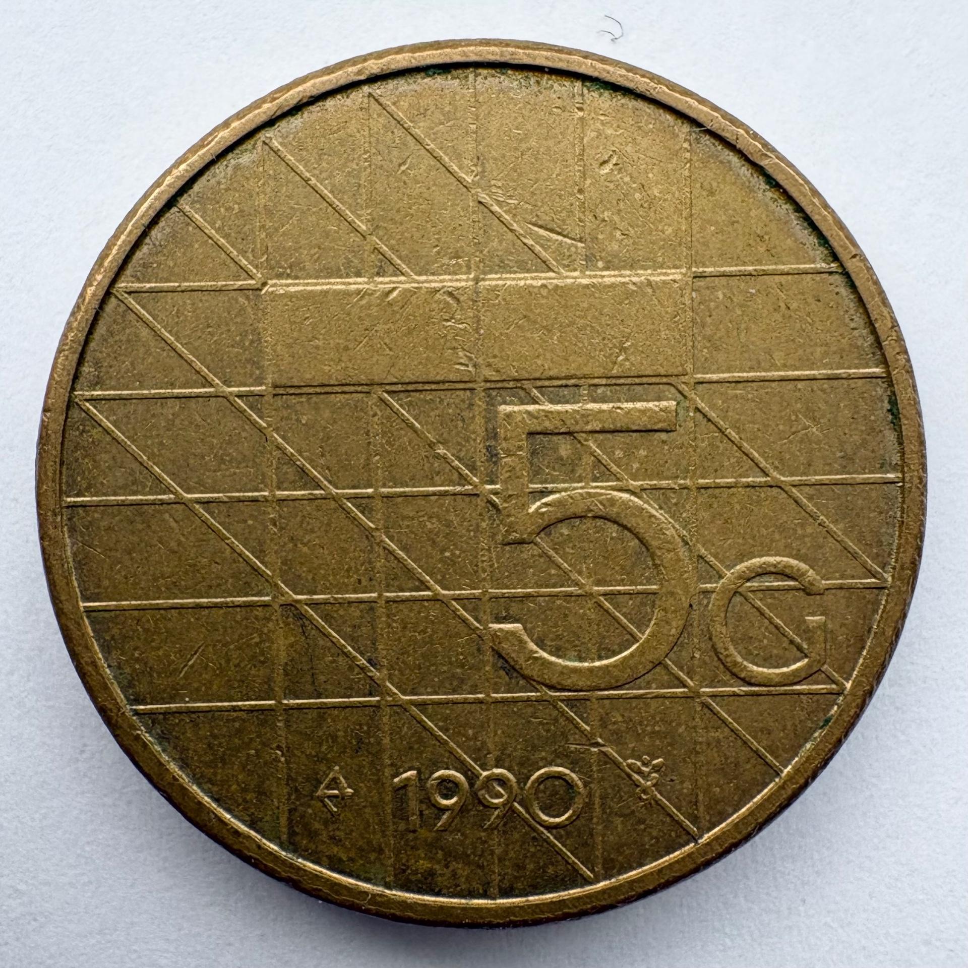 Nyderlandai 5 guldenai 1990