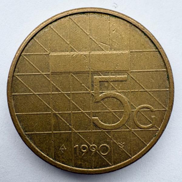 Nyderlandai 5 guldenai 1990