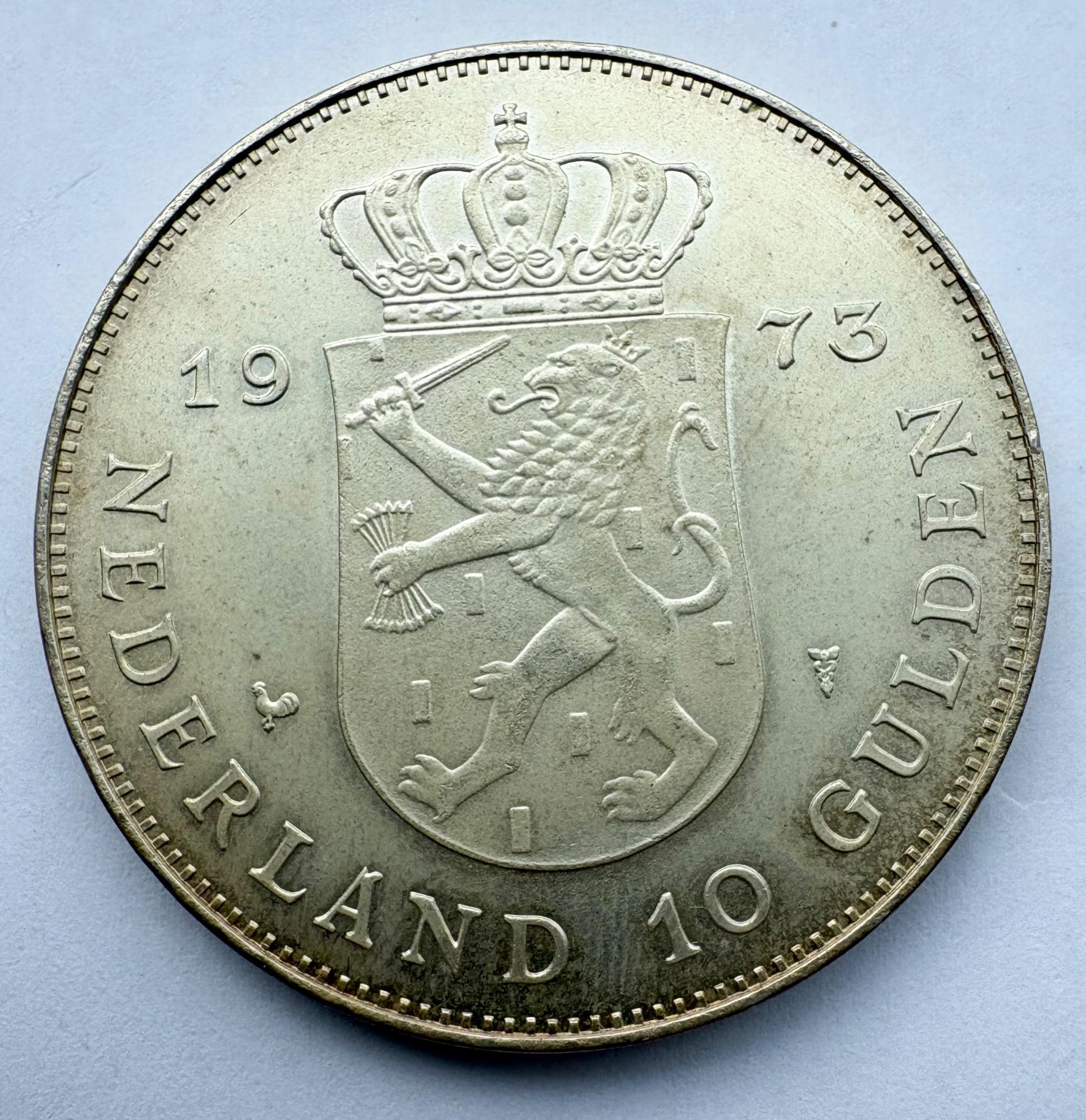 Nyderlandai 10 guldenų 1973 sidabras