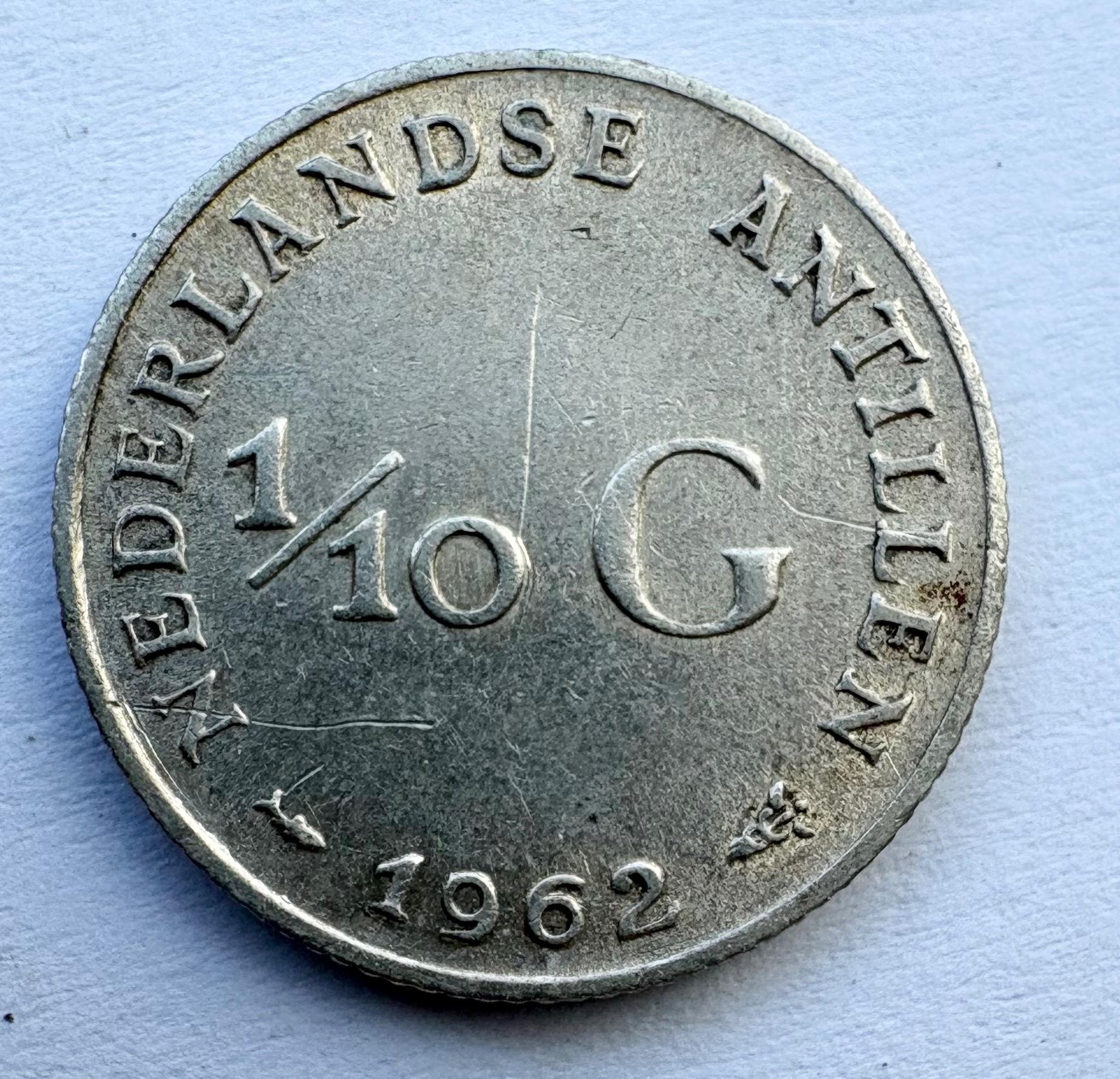 Nyderlandų Antilai 1/10 guldeno 1962 sidabras 