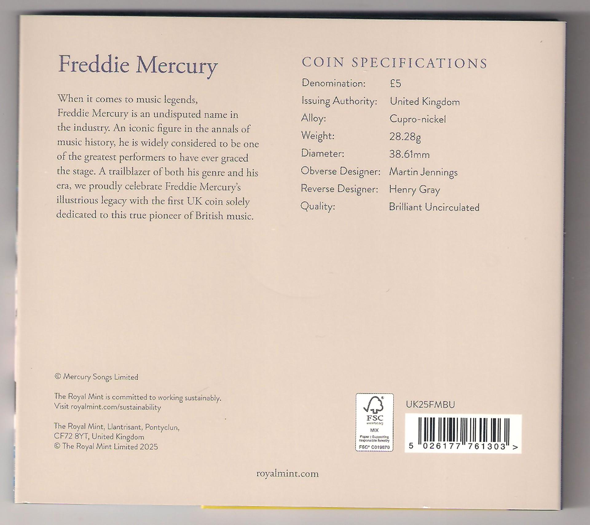 Muzikos legendos - Fredis Merkuris 2025 Jk 5£ Bu moneta