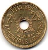 Libanas. 2 1/2 piastro ( 1955 ) AU