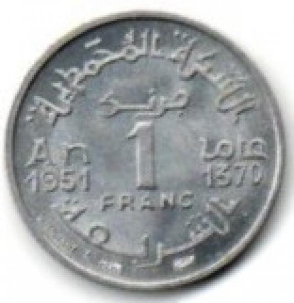 Marokas. 1 frankas ( 1951/ 1370 ) AU
