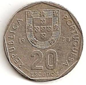 Portugalija. 20 eskudų ( 1989 ) XF