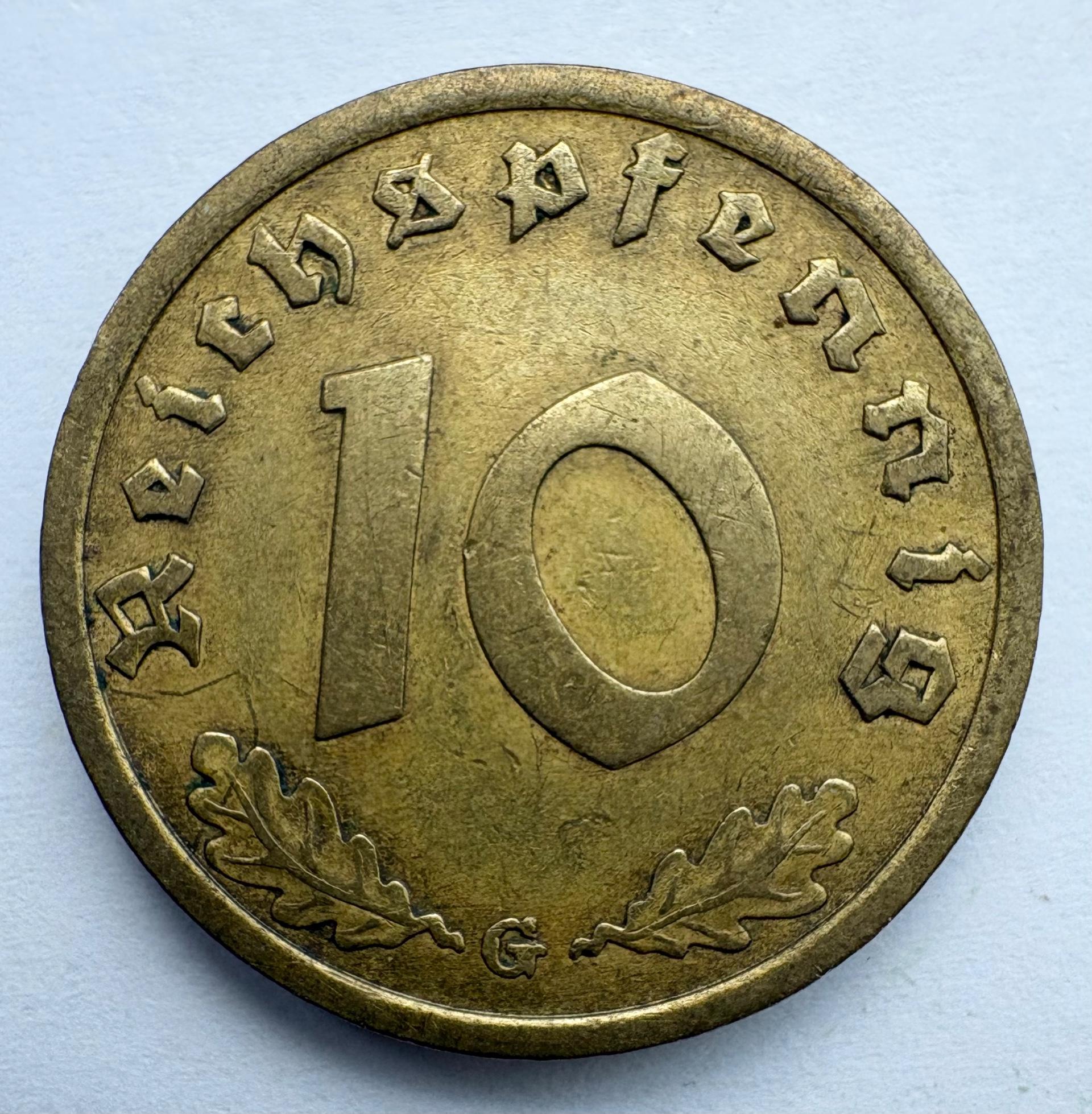 Vokietija 10 reichpfennig 1937 G