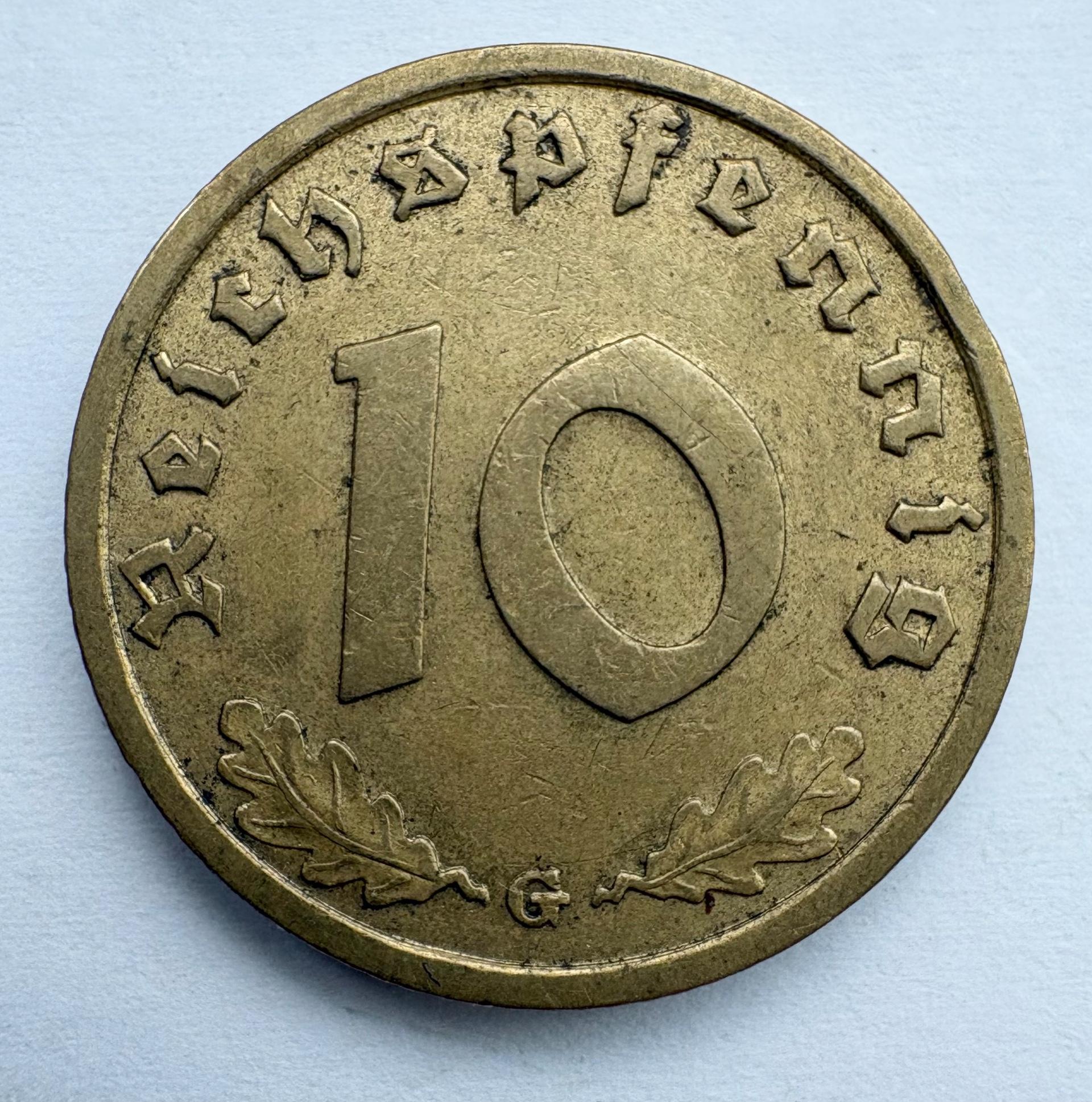 Vokietija 10 reichpfennig 1938 G 