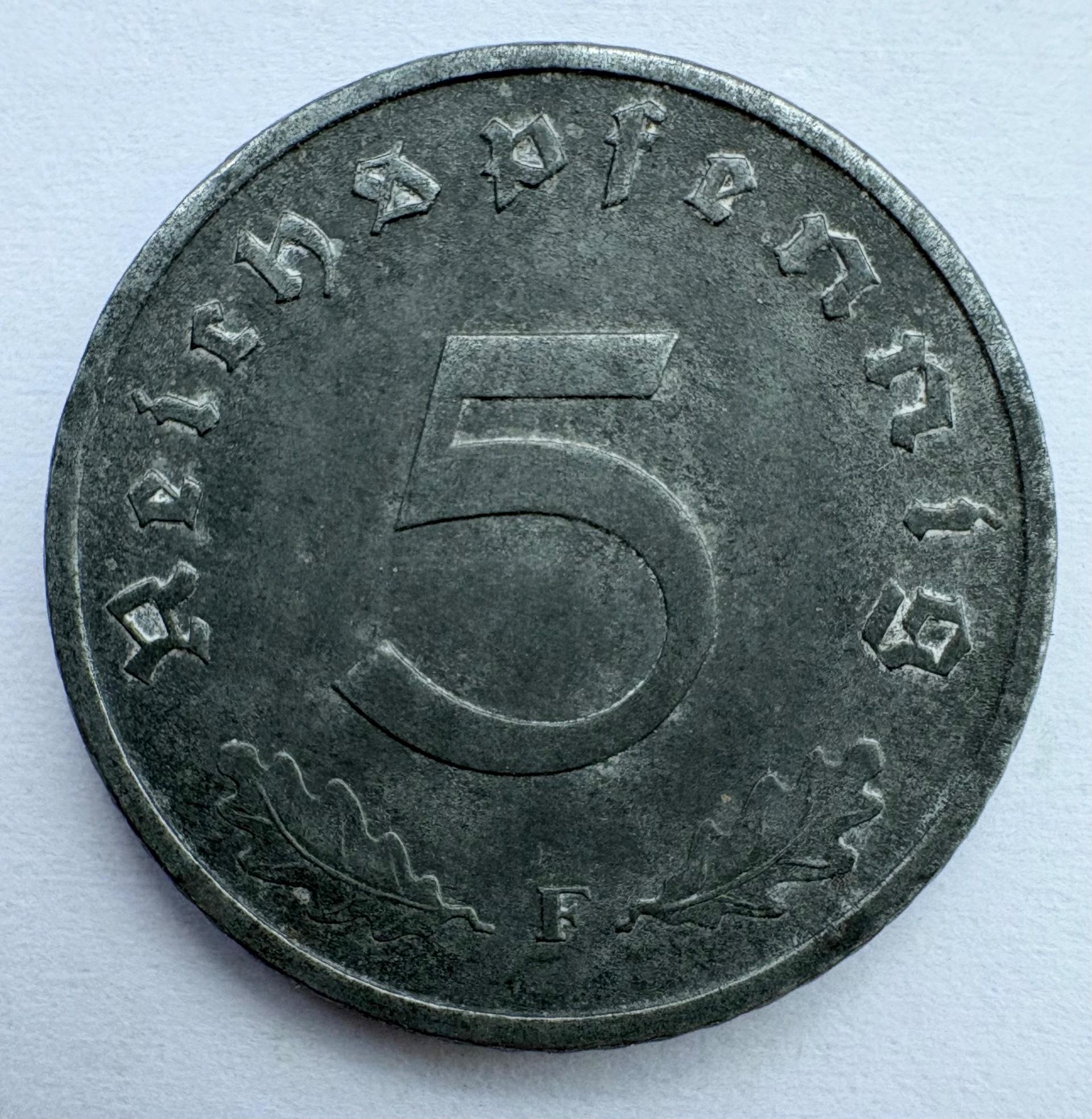 Vokietija 5 reichspfennig 1942 F