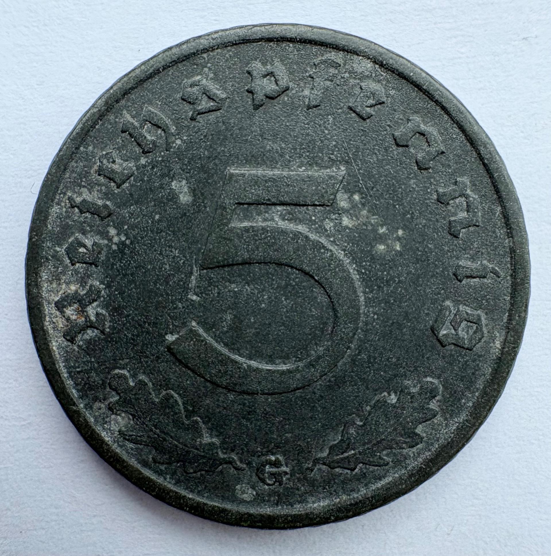 Vokietija 5 reichspfennig 1943 G