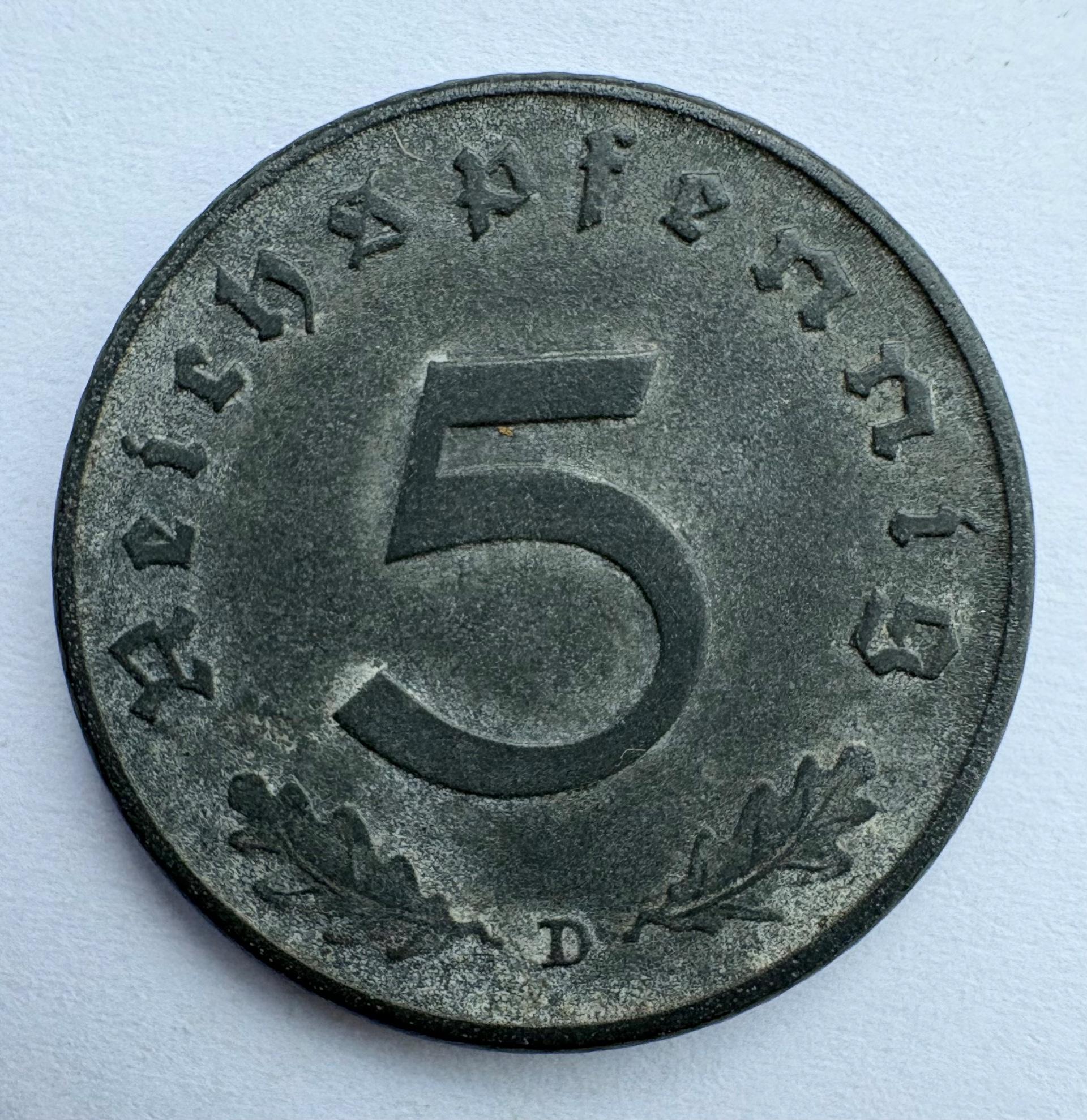 Vokietija 5 reichspfennig 1942 D