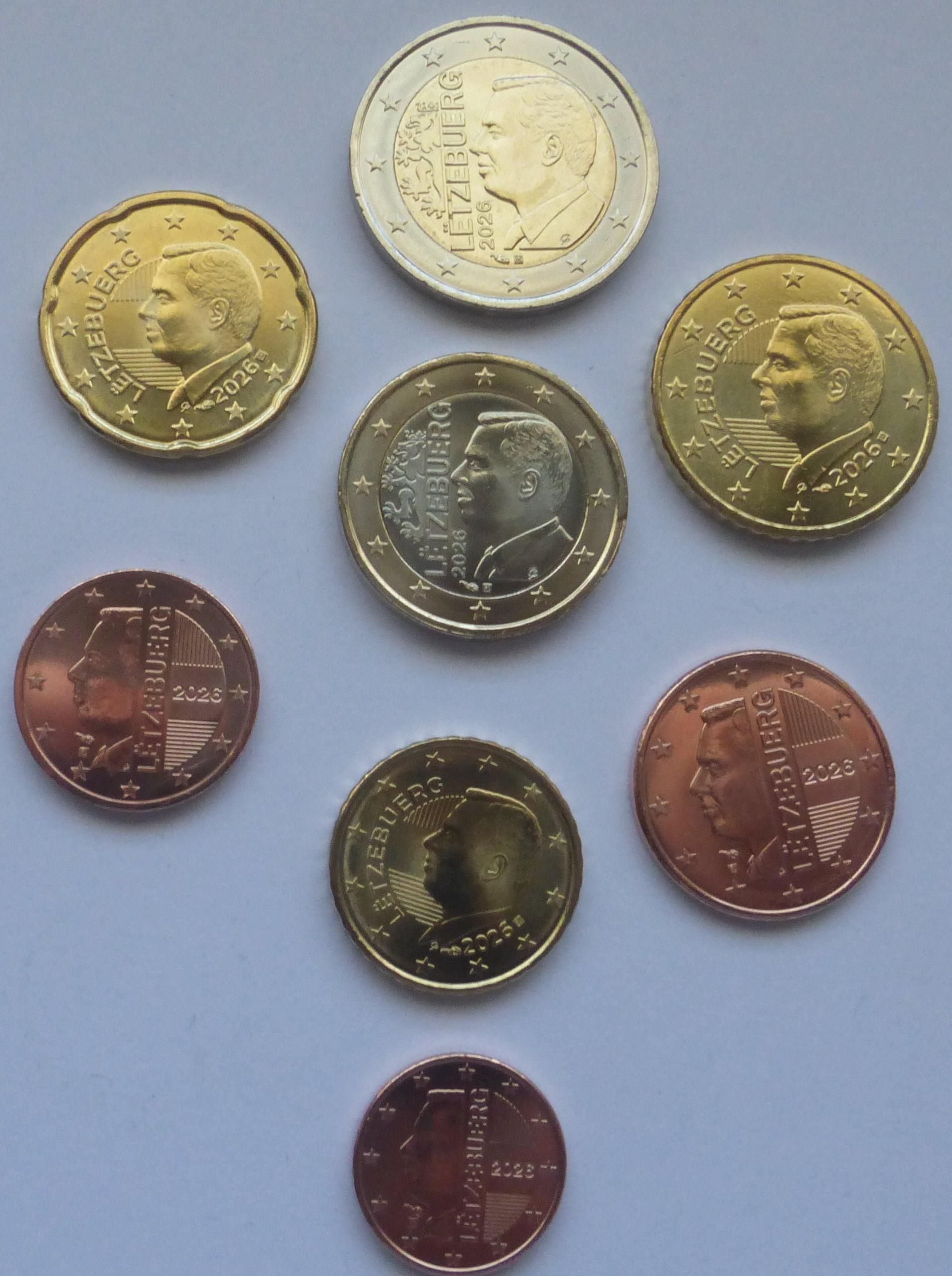  Liuksemburgas 2026 naujas dizainas Euro monetų rinkinys