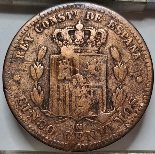 Ispanija 5 sentimai OM 1877 (6749)