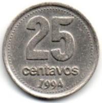 Argentina. 25 centavai ( 1993 ) XF