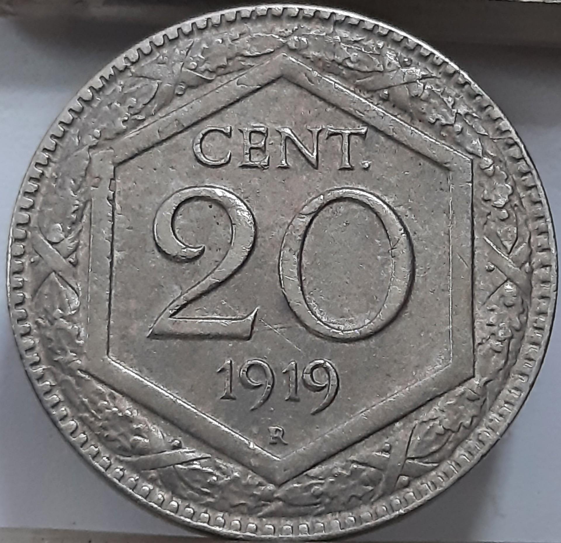 Italija 20 čentezimų R 1919 brokas KM#58 Nr. 7710