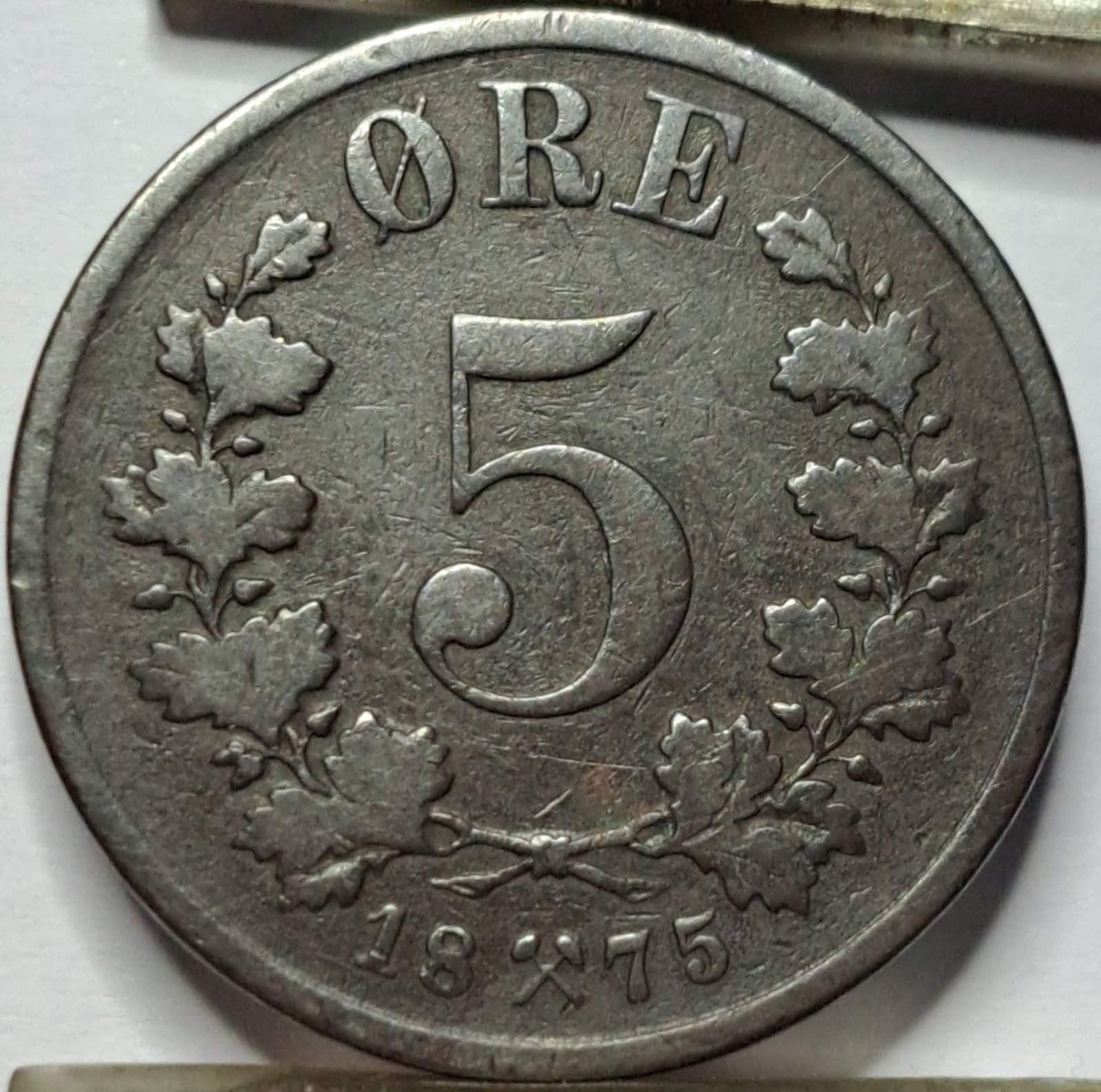 Norvegija 5 Erės 1875 KM#349 (B28)