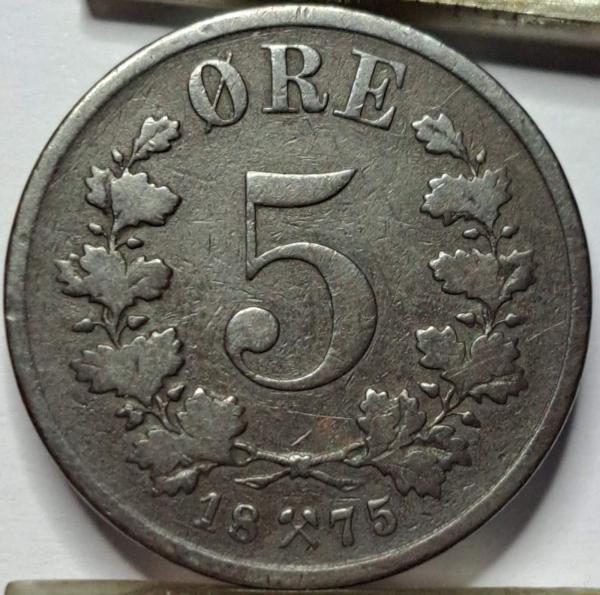 Norvegija 5 Erės 1875 KM#349 (B28)