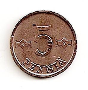 Suomija. 5 peniai ( 1968 ) XF