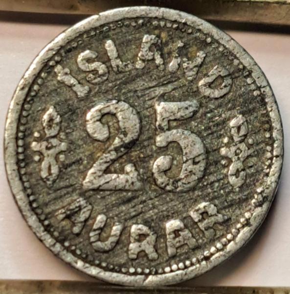 Islandija 25 Aurai 1942 KM#2a (B54)