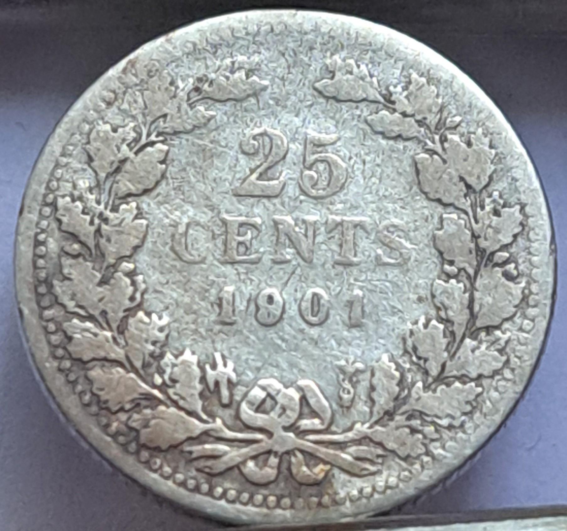Nyderlandai 25 Centai 1901 KM#120 (B64)