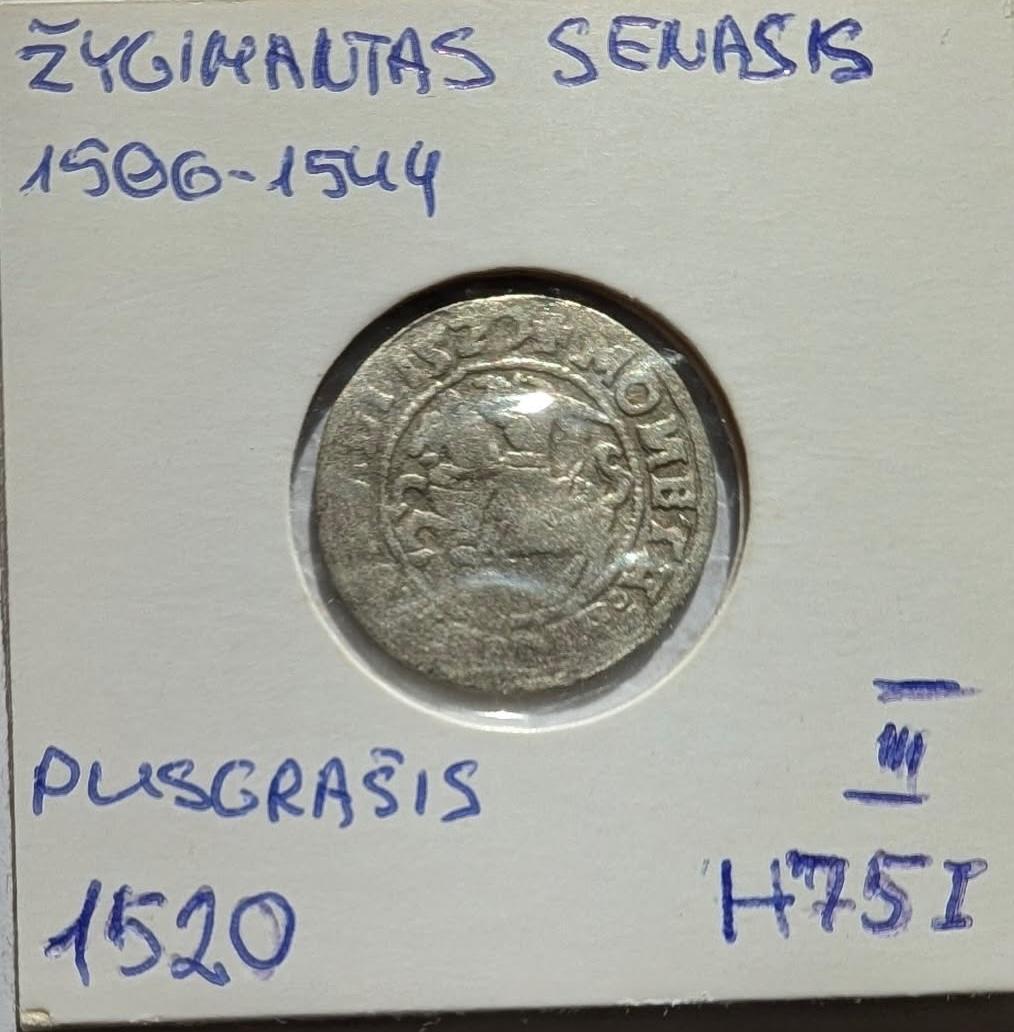 Retas Žygimanto Senojo 1520 pusgrašis 