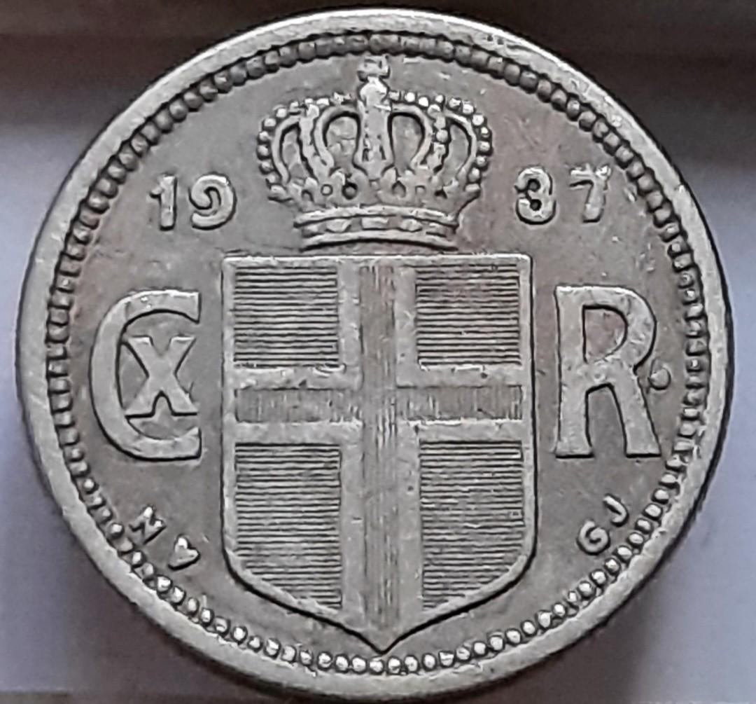 Islandija 25 Eirės 1937 KM#2 (B91)