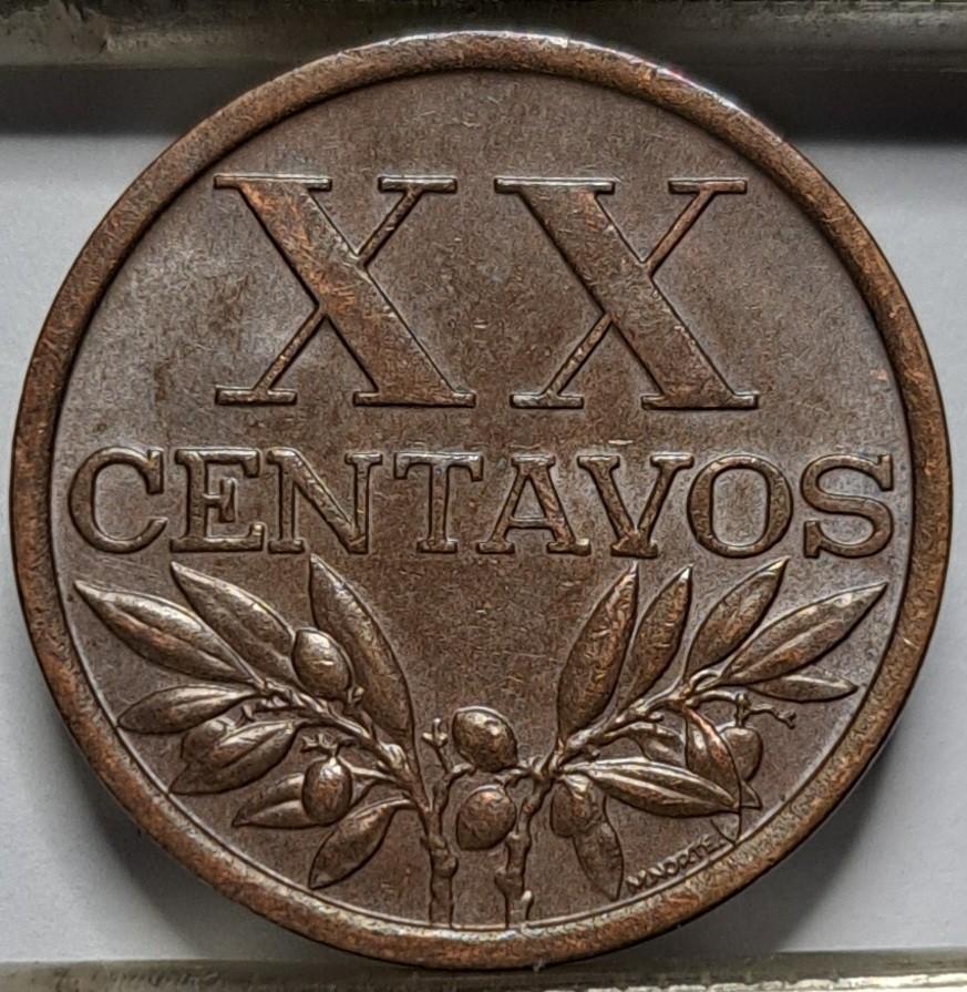 Portugalija 20 sentavų 1968 KM#584 (7304)