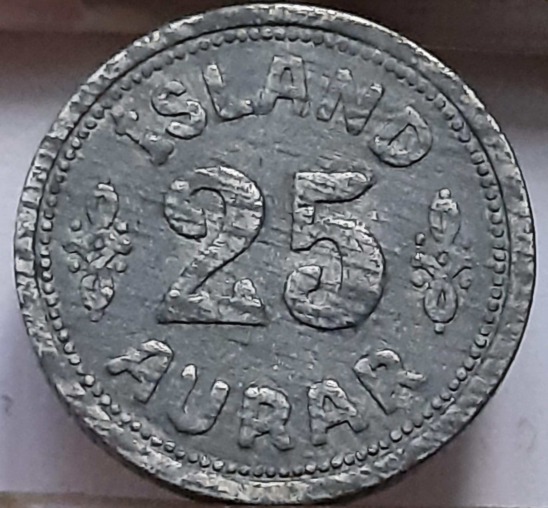 Islandija 25 Eirės 1942 KM#2a (B93)