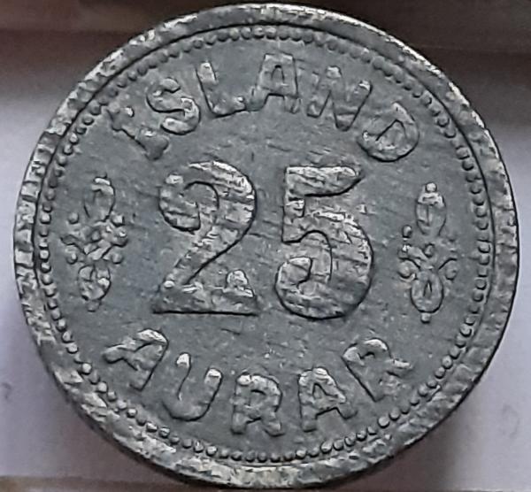 Islandija 25 Eirės 1942 KM#2a (B93)