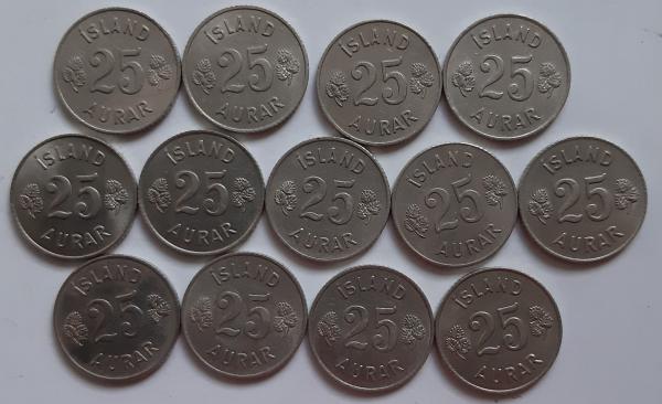 Islandija 13 monetų 25 eirės 1946-1964 KM#11 (B94)