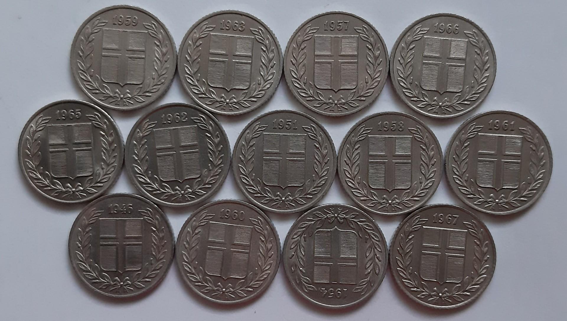Islandija 13 monetų 25 eirės 1946-1964 KM#11 (B94)