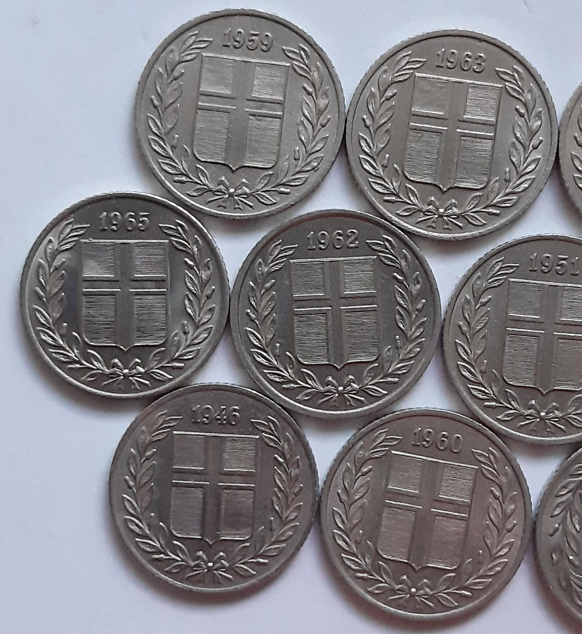 Islandija 13 monetų 25 eirės 1946-1964 KM#11 (B94)