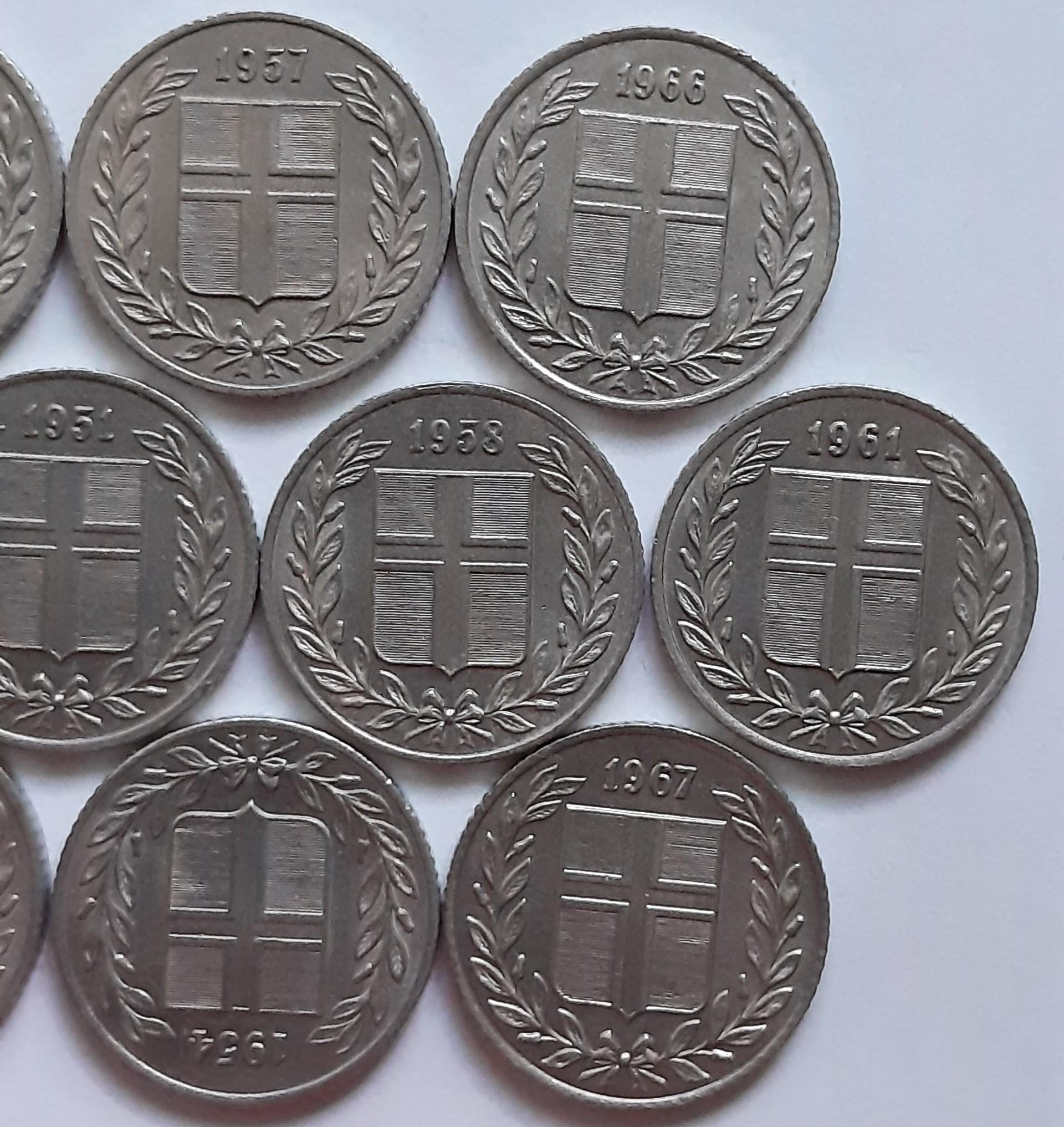 Islandija 13 monetų 25 eirės 1946-1964 KM#11 (B94)