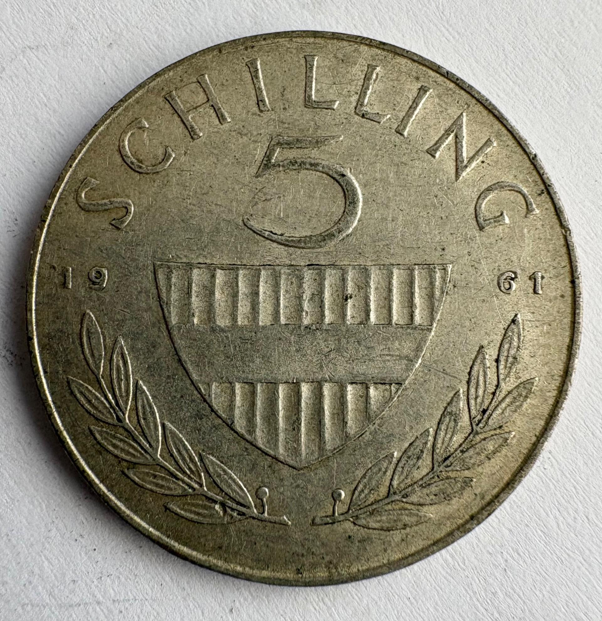 Austrija 5 šilingai 1961 sidabras